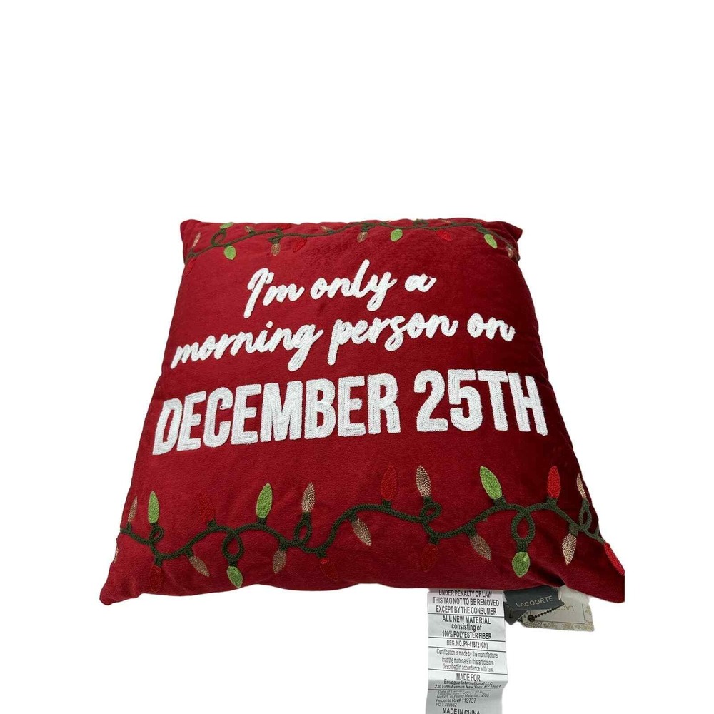 Lacourte Christmas Throw Pillow 20x20 Red New Morning Person Holiday Lights